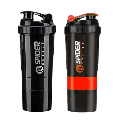 3-Layer Protein Shaker Bottle with Mixing Capability for Fitness and Bodybuilding