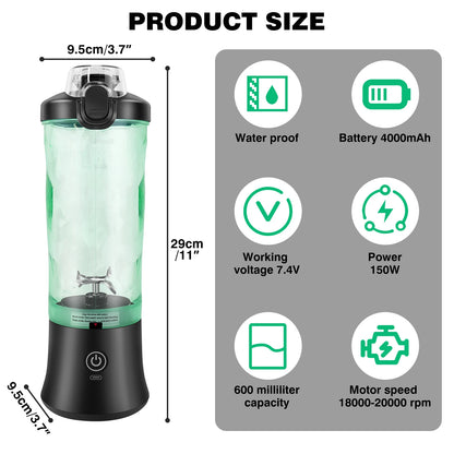 600Ml Portable Mini Blender - USB Rechargeable Smoothie Maker for On-the-Go