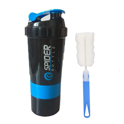 3-Layer Protein Shaker Bottle with Mixing Capability for Fitness and Bodybuilding