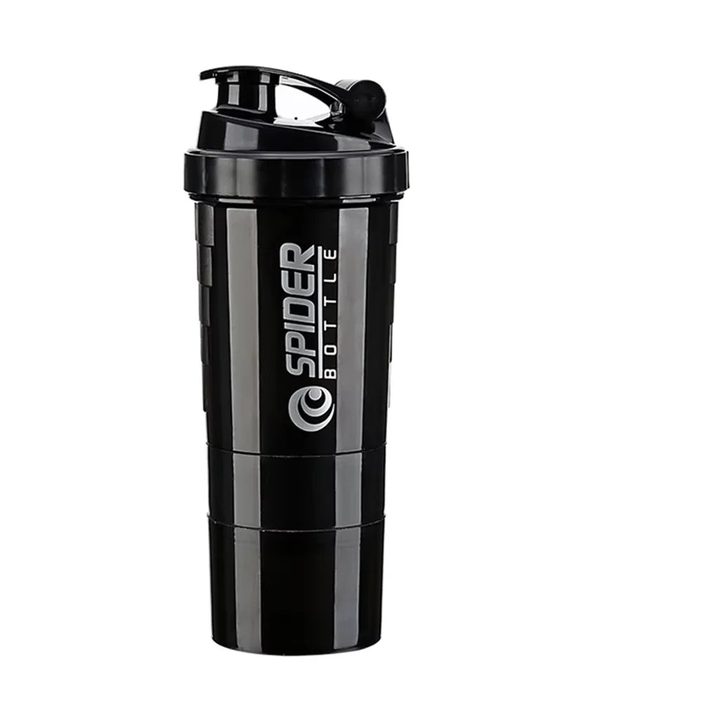 3-Layer Protein Shaker Bottle with Mixing Capability for Fitness and Bodybuilding