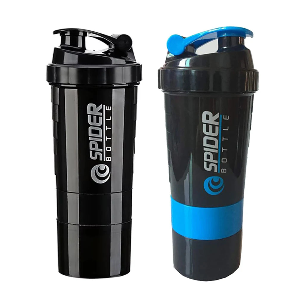 3-Layer Protein Shaker Bottle with Mixing Capability for Fitness and Bodybuilding