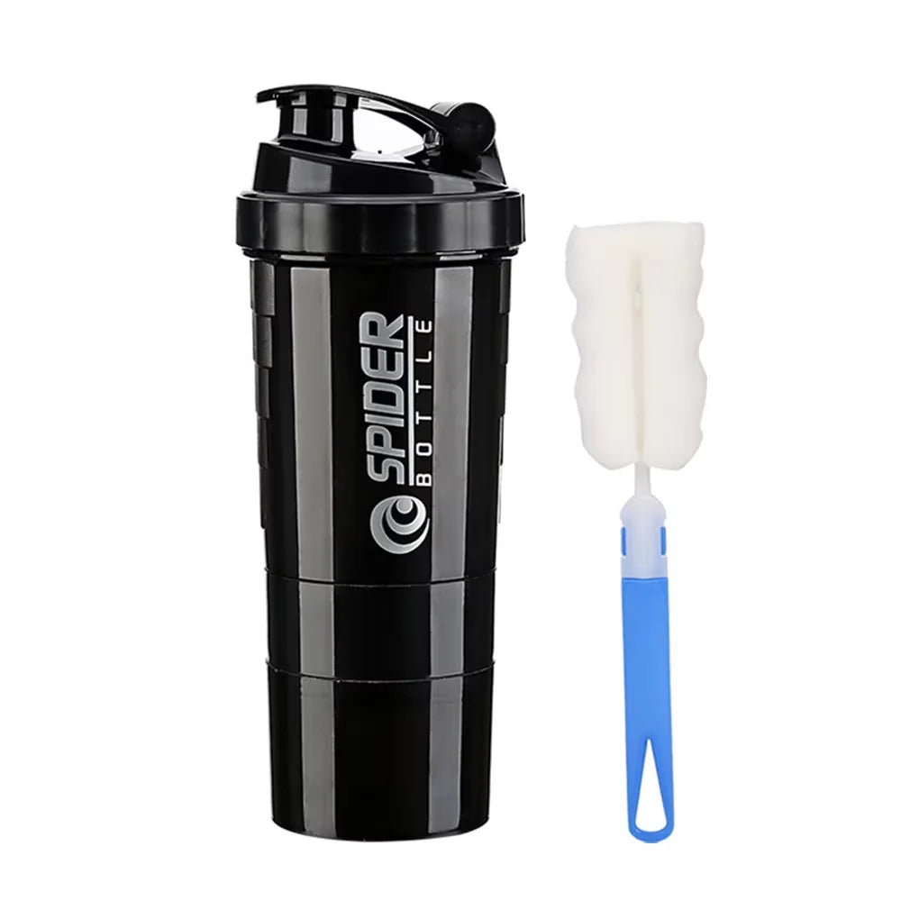 3-Layer Protein Shaker Bottle with Mixing Capability for Fitness and Bodybuilding